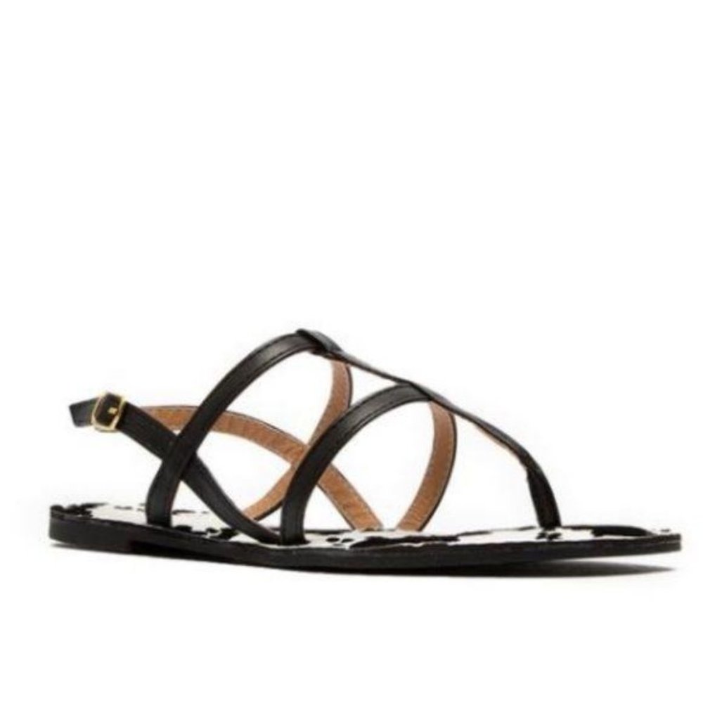 Strappy Cow Print Sandals in Black - Picture 4 of 5